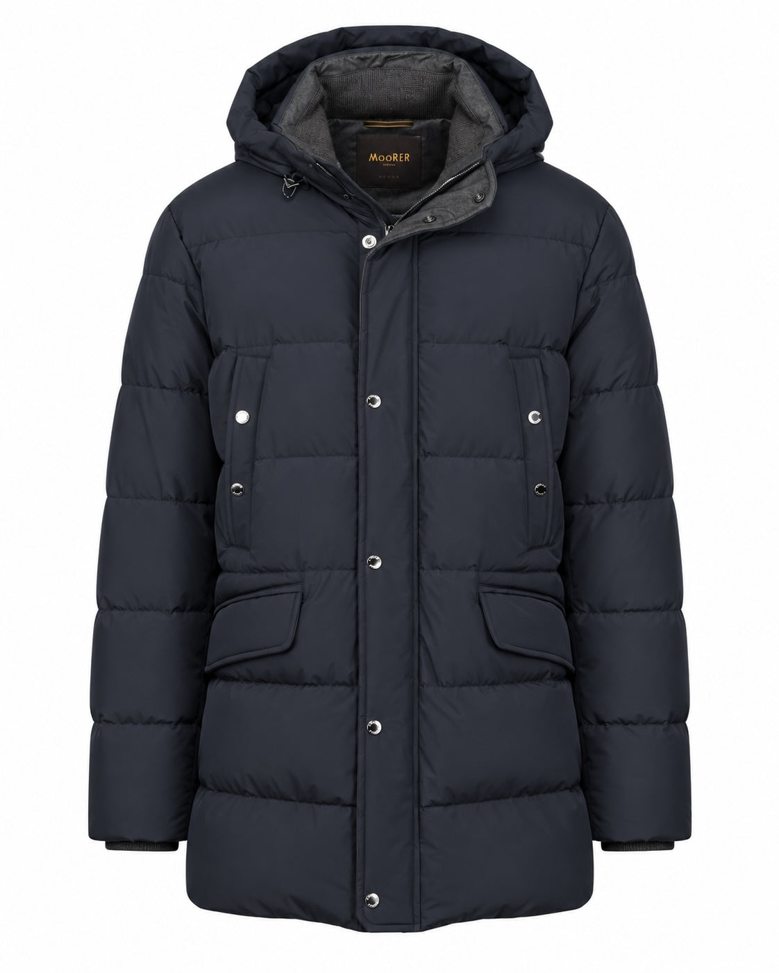 Daunen-Pufferjacke in Dunkelblau mit Kapuze