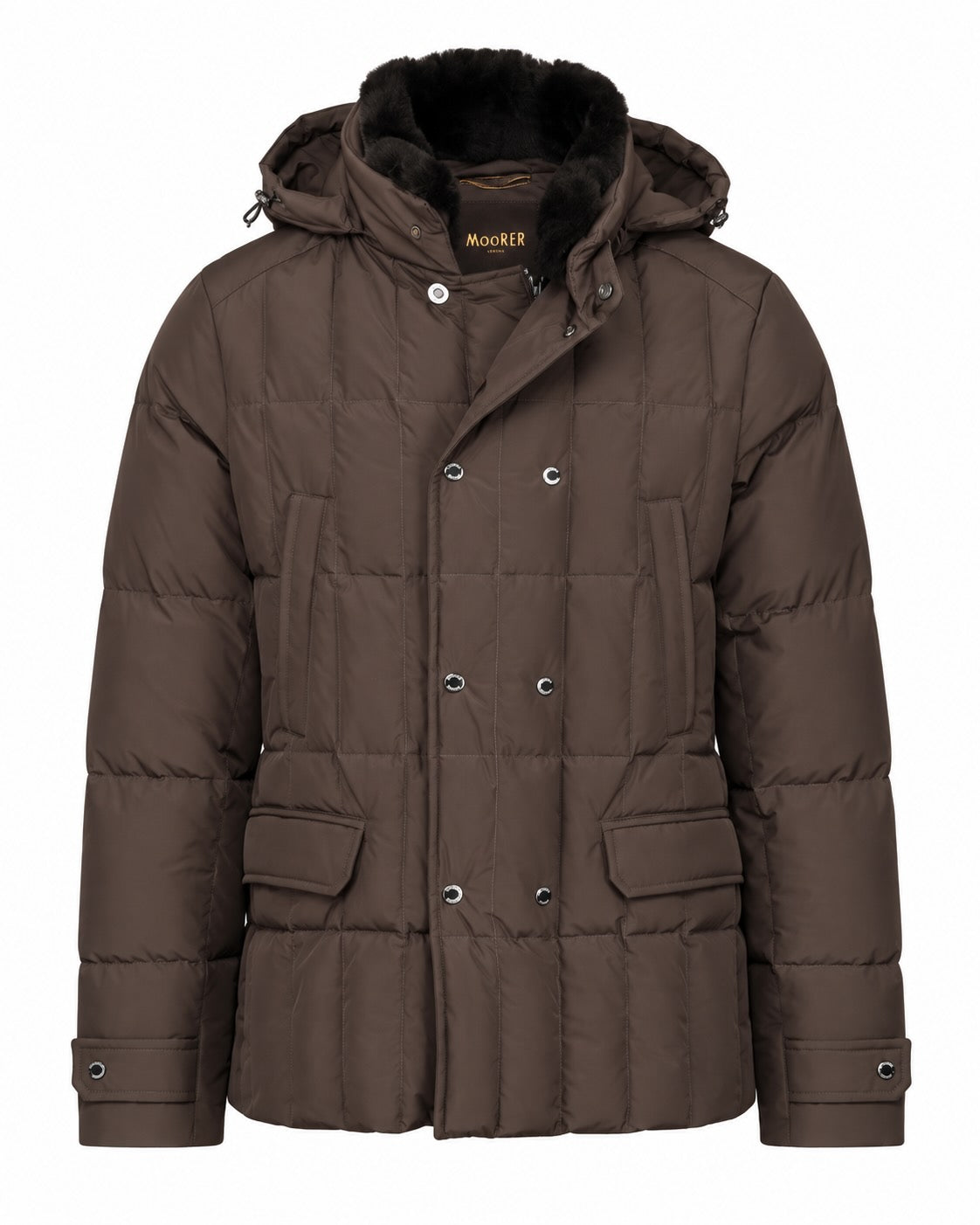 Dark brown hooded down puffer jacket