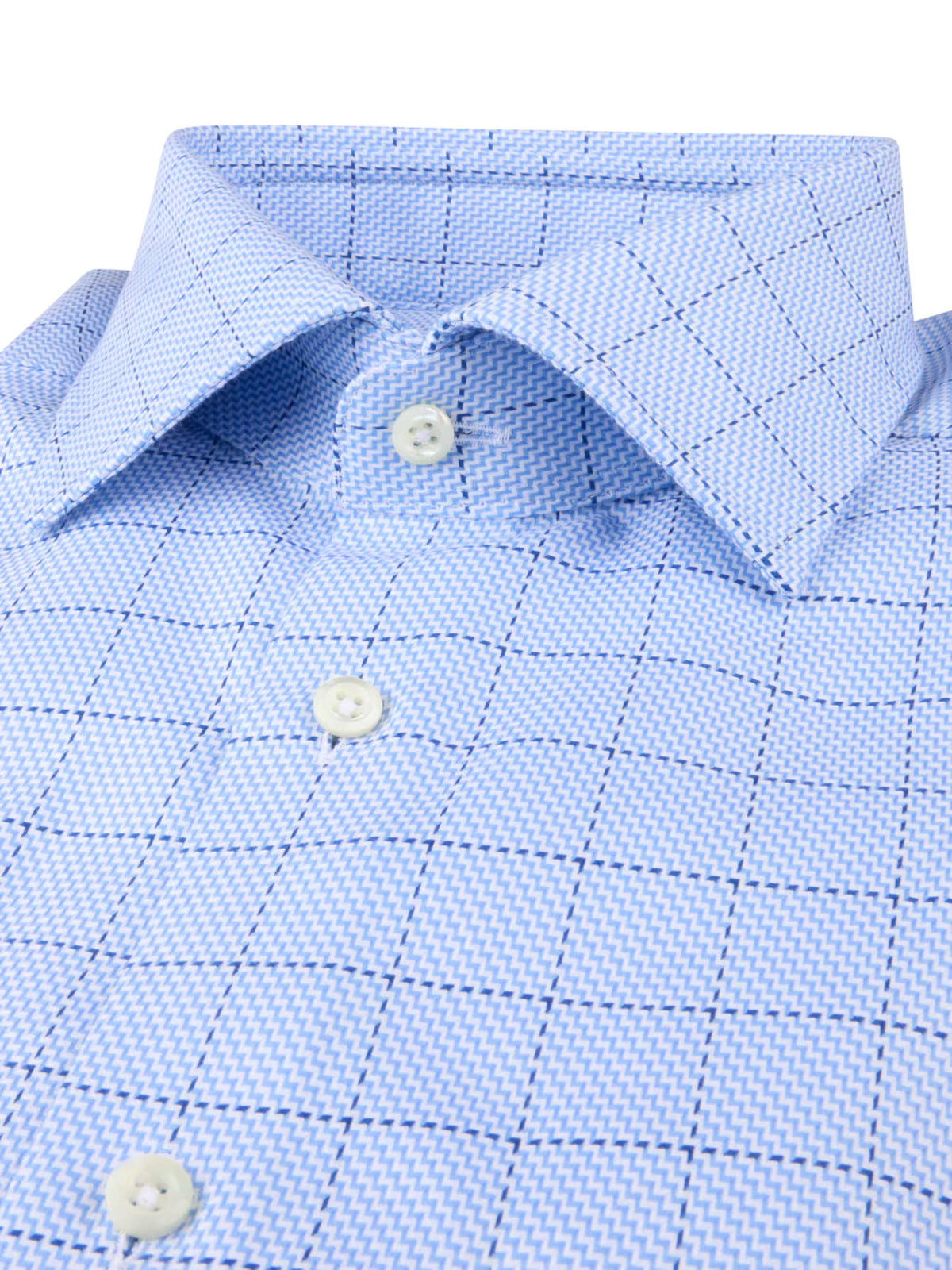 Light-blue checked twofold cotton twill shirt