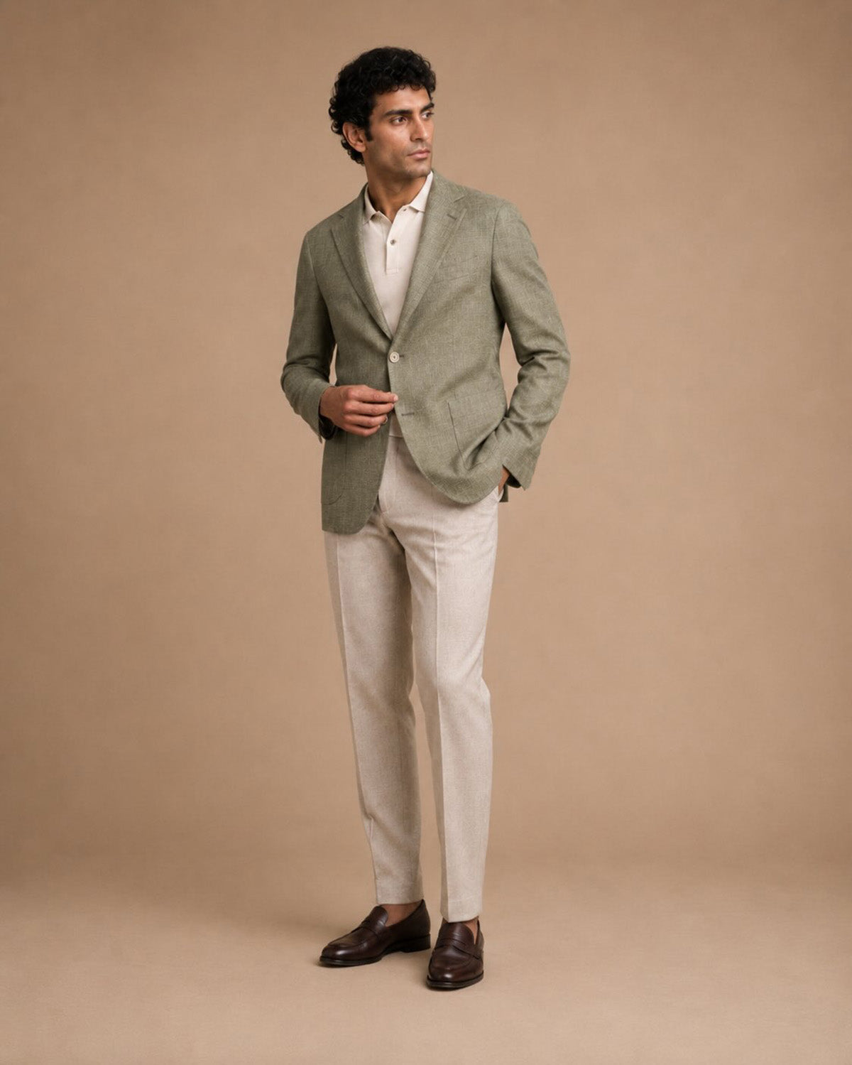 Leinen-Wolle-Seide Sakko Slim Fit